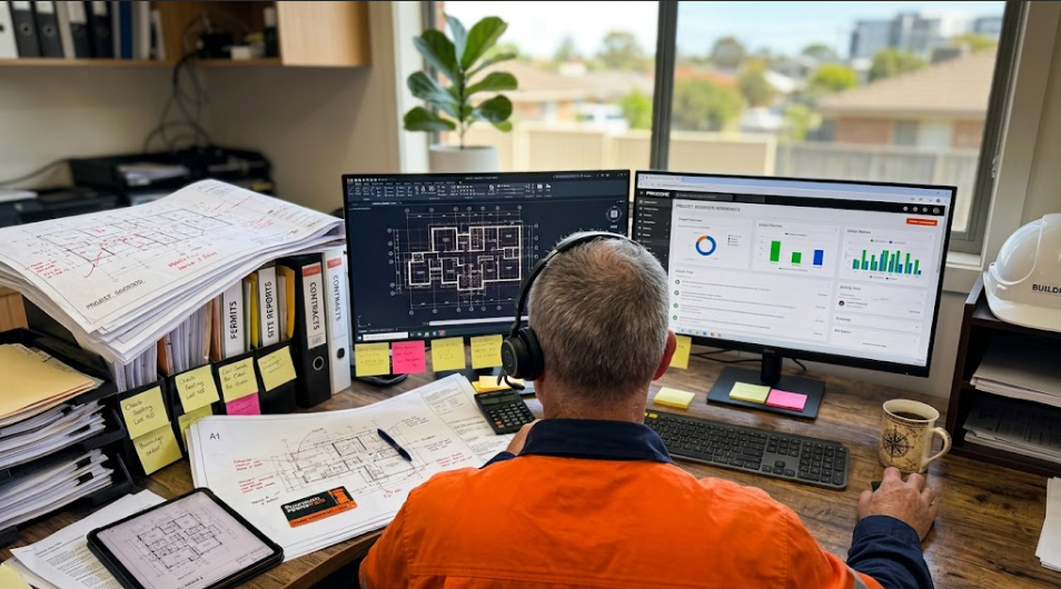 Construction business owner managing project administration